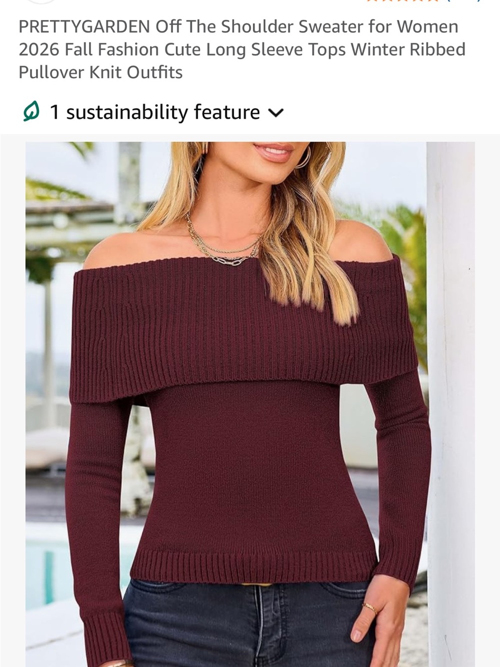 PRETTYGARDEN Off-The-Shoulder Sweater in Burgundy